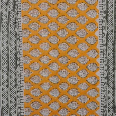 Alternate image for Cotton Shawl with Yellow Green Hand Block-Printed Patterns Golden Bloom