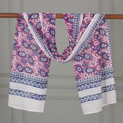 Alternate image for Cotton Shawl with Block-Printed Floral Leaf Paisley Motifs Floral Whimsy