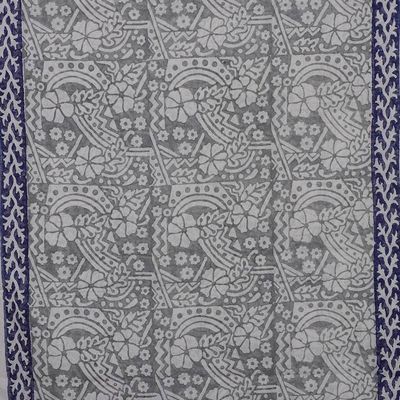 Alternate image for Vine Floral Grey Blue White Hand Block-Printed Cotton Shawl Floral Harmony