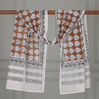 Alternate image for Leaf Floral and Square-Themed Block-Printed Cotton Shawl Earthy Elegance
