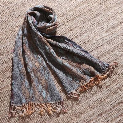 Alternate image for Geometric Textured Ruffled Wool Scarf with Sequin Accents Diamond Delight