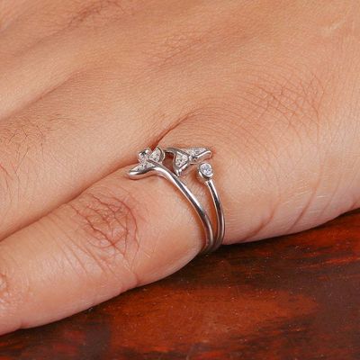 Alternate image for 2 Fish Tail-Themed Cubic Zirconia Silver Wrap Toe Rings Tail Twinkle