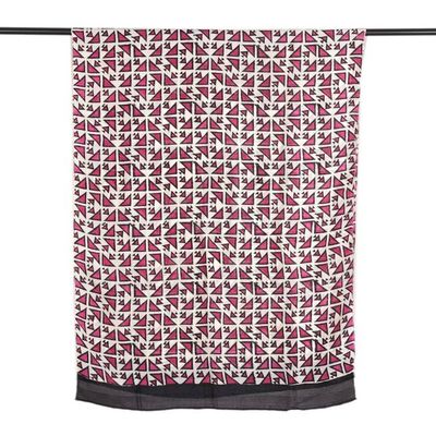Alternate image for Hand-Woven and Block-Printed Silk Shawl with Geometric Theme Geometric Glamour