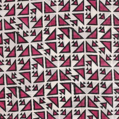 Alternate image for Hand-Woven and Block-Printed Silk Shawl with Geometric Theme Geometric Glamour