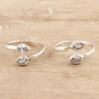 Alternate image for Sterling Silver Toe Rings with Cubic Zirconia Stones Pair Luminous Nature