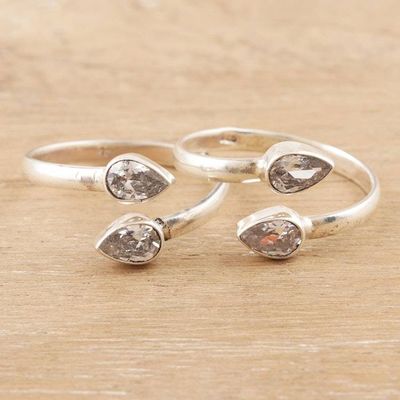 Alternate image for Sterling Silver Toe Rings with Cubic Zirconia Stones Pair Luminous Nature