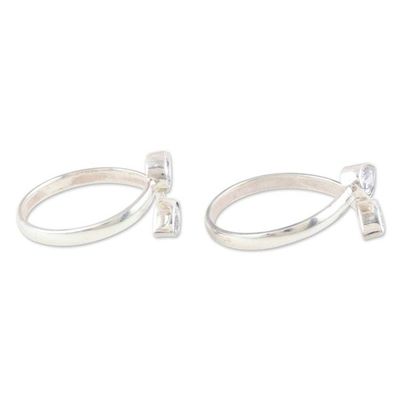 Alternate image for Sterling Silver Toe Rings with Cubic Zirconia Stones Pair Luminous Nature