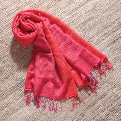Alternate image for Textured Wool Shawl in Red Shades with Fringes from India Cherry Attraction