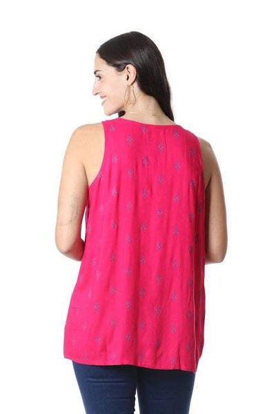 Alternate image for Screen Printed Pink Rayon Sleeveless Blouse from India Ruby My Dear