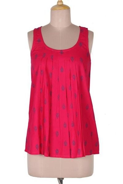 Alternate image for Screen Printed Pink Rayon Sleeveless Blouse from India Ruby My Dear
