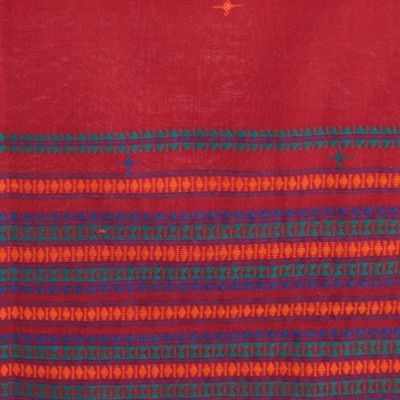 Alternate image for Handwoven 100 Cotton Fringed Shawl in a Candy Apple Red Hue Candy Apple Ways