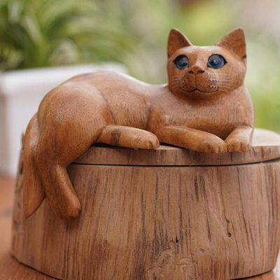 Main image for Artisan Crafted Suar Wood Cat Statuette From a Dream
