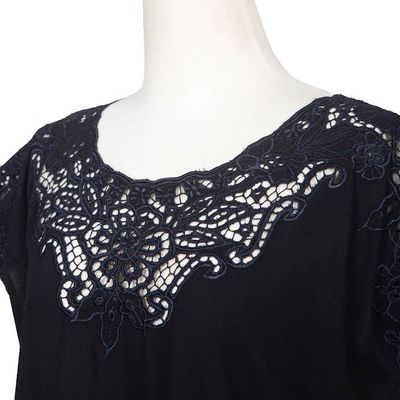 Alternate image for Floral Embroidered Rayon Blouse in Onyx from Bali Black Kusuma