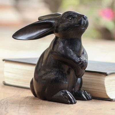 Main image for Black Rabbit Statuette from Bali Adorable Rabbit in Black