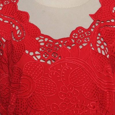 Alternate image for Red Floral Openwork and Embroidered Rayon Top Rose Mallow in Red
