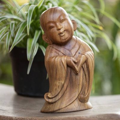 Main image for Hand-Carved Wood Sculpture Inspired by The Laughing Buddha Spread the Love