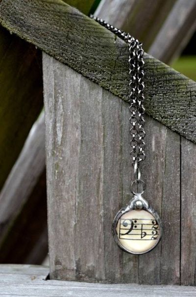 Main image for Vintage Sheet Music Necklace, Handmade Two Sided Music Note Pendant