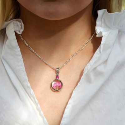 Main image for Real Dry Pressed Flower Necklace for Women, Dried Heather in Glass, Jewelry Gift
