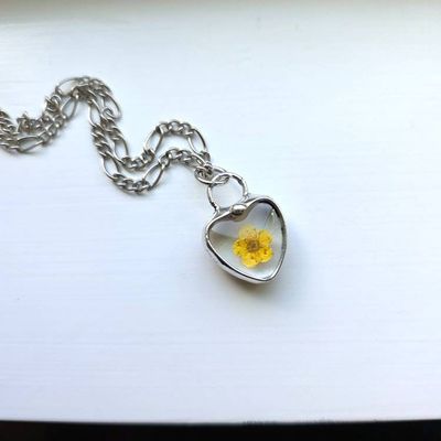 Main image for Pressed Flower Charm, Dainty Yellow Forget Me Not Heart Necklace, Teen Tween Gift