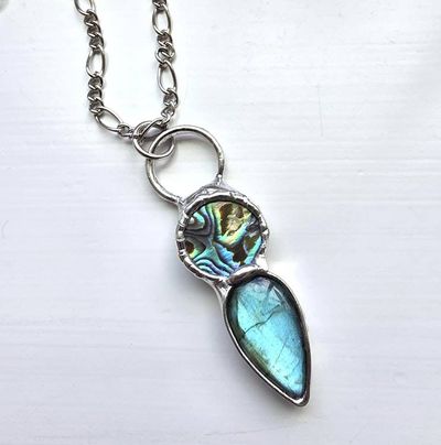 Main image for Abalone and Labradorite Necklace, Handmade Blue Green Stone Pendant, Artisan Jewelry