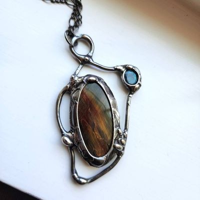 Main image for Tiger Eye and Labradorite Necklace, Handmade Mixed Stone Artisan Pendant, Statement Jewelry