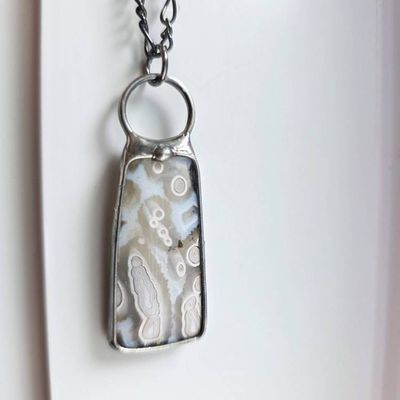 Main image for Ocean Jasper Necklace, Handmade Neutral Stone Pendant, Orb Pattern, Artisan Jewelry