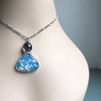 Main image for Purple Glass Over Blue Agate Stone Pendant, Handmade Sky Blue Doublet Necklace, Artisan Jewelry