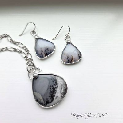 Main image for Dendrite Agate Jewelry Set, Handmade Teardrop Necklace and Earrings