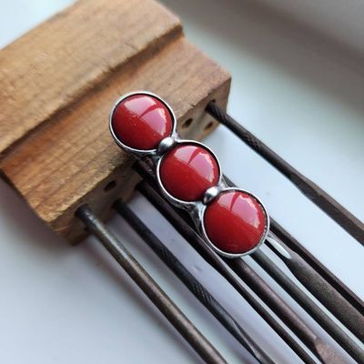 Main image for Red Mosaic Ring, Handmade Three Stone Statement Ring, Bold Artisan Jewelry, Handcrafted