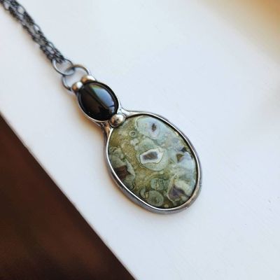 Main image for Sea Sediment Jasper & Black Onyx Necklace, Handmade Gemstone Pendant, Nature Inspired Jewelry