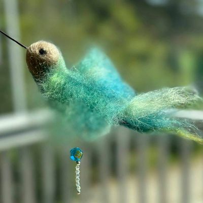 Main image for Needle Felted Hummingbird Sun Catcher named Flicker – Handmade Fiber Art Bird Ornament