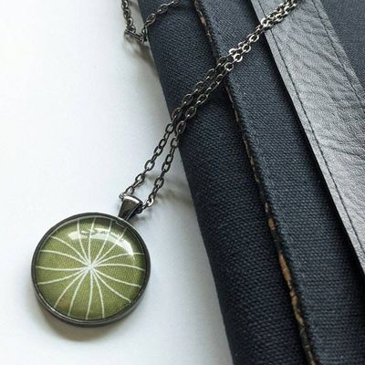 Main image for Lime Green Floral Necklace – Cotton Fabric Under Glass